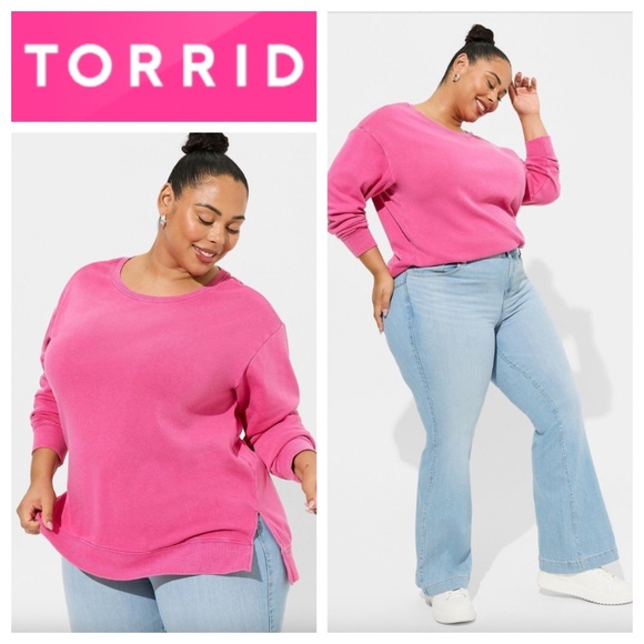 Torrid Sz 1 1X 16 18 Sweatshirt Pullover Pink Cozy Fleece Split Hem - Picture 1 of 4